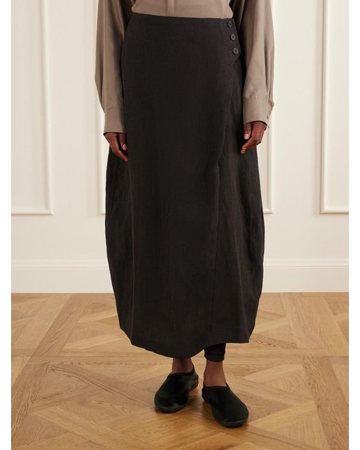 Studio Nicholson Black Pleated Woven Midi Skirt