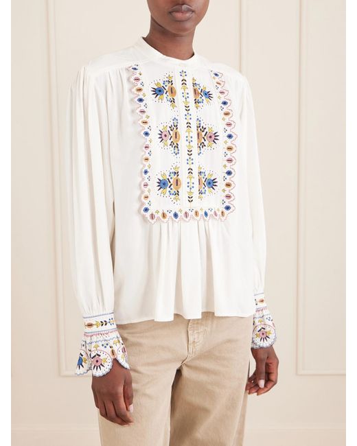 Isabel Marant Natural Monique Embroidered Linen-Blend Blouse