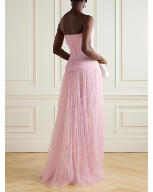 Marmar Halim Pink Strapless Bead-Embellished Plissé-Tulle Gown