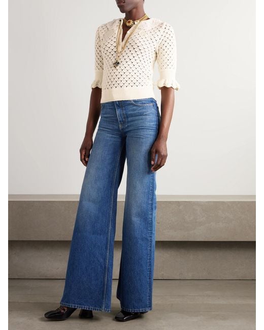 Chloé Natural Lace-Trimmed Cotton, Alpaca And Silk-Blend Polo Sweater