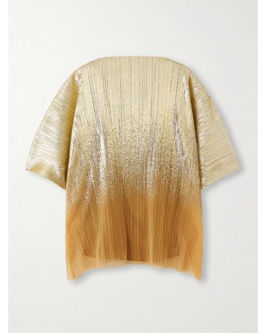 ‎Dima Ayad Natural Metallic Plissé Tulle Blouse