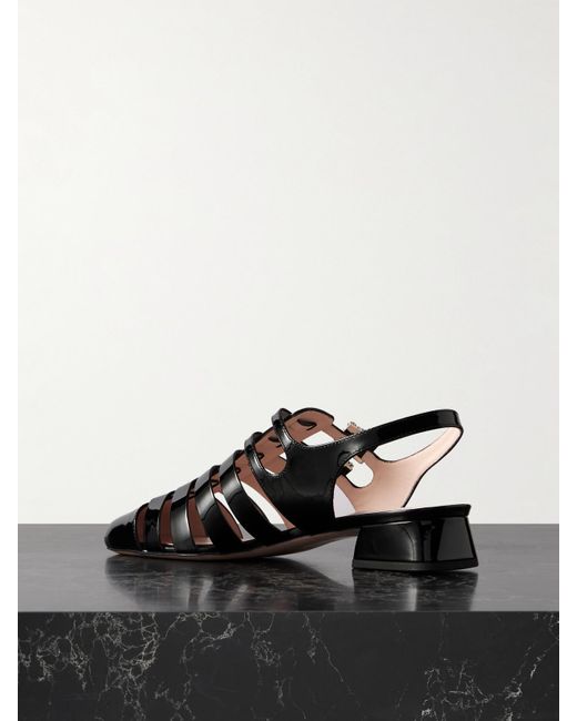 Roger Vivier Black Mini Très Vivier 25 Crystal-Embellished Patent-Leather Sandals