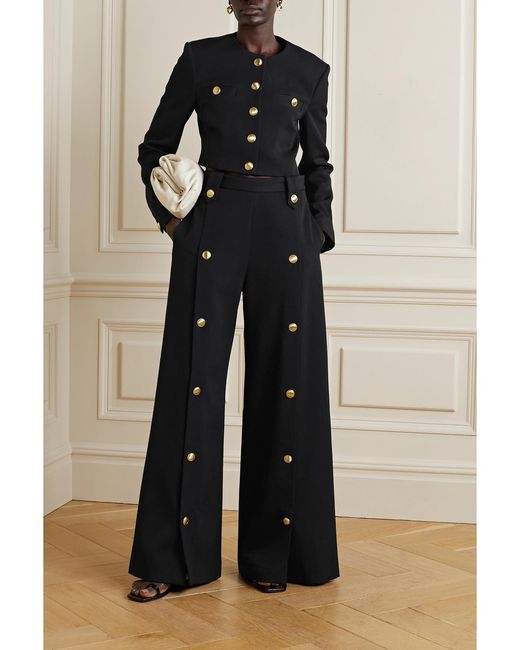 Rosetta Getty Black Wool-Blend Twill Wide-Leg Pants
