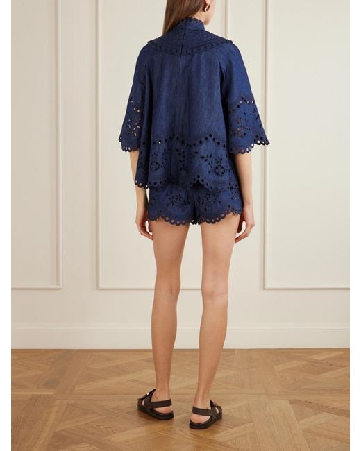 Zimmermann Blue Mahon Broderie Anglaise Denim Shirt