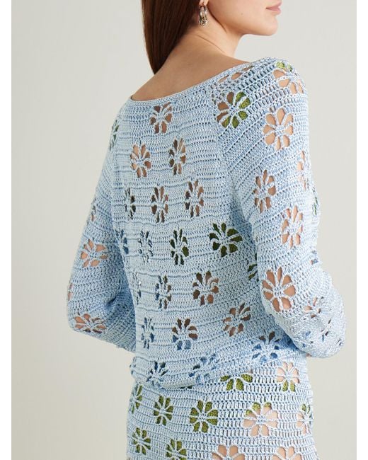 Calle Del Mar Blue Cropped Crocheted Cardigan