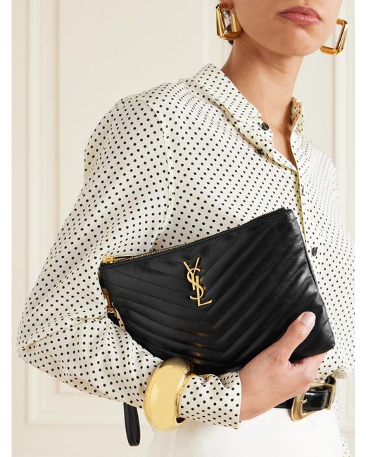 Saint Laurent Black Cassandre Matelassé Leather Pouch