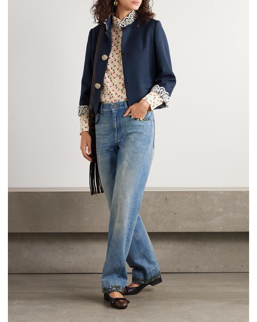 Valentino Garavani Blue Jacke Aus Twill Aus Einer Woll-Seidenmischung Mit Besätzen Aus Guipure-Spitze