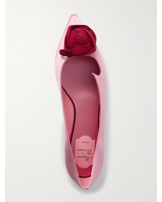 Rodger Cut Out Roger Vivier Rose Vivier Embellished Cutout Satin Ballet Flats in Pink ...