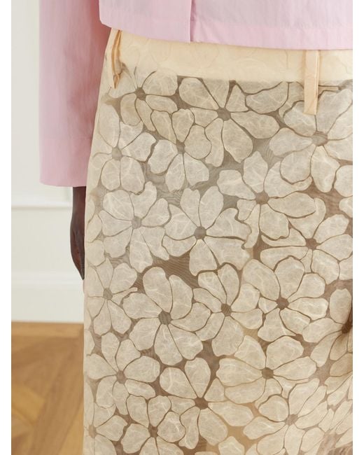 Marni Natural Tiered Floral-Appliquéd Organza Midi Skirt