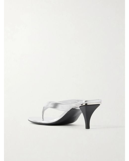 Gucci White Vittoria Logo-Embellished Metallic Leather Thong Sandals