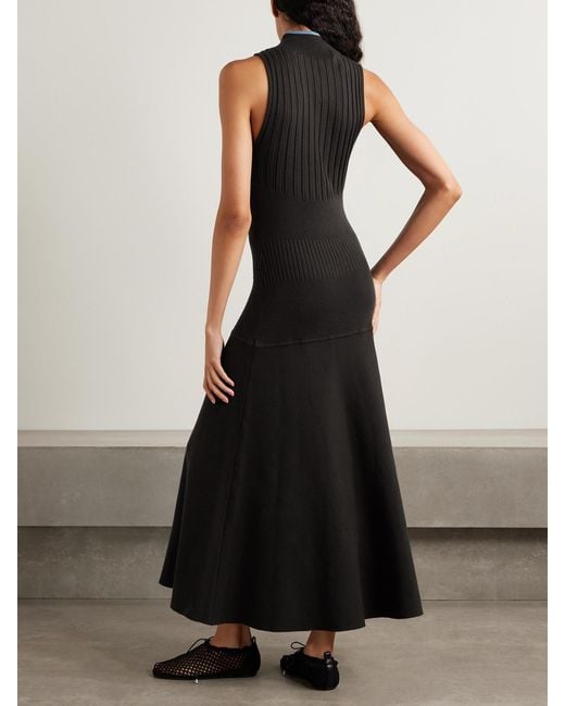 Proenza Schouler Black Ezme Paneled Knitted Midi Dress