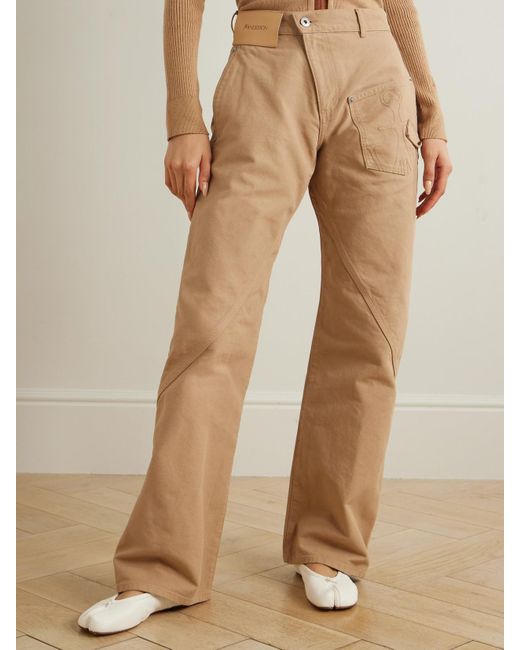 J.W. Anderson Natural Twisted Asymmetric Embroidered Cotton-Canvas Pants