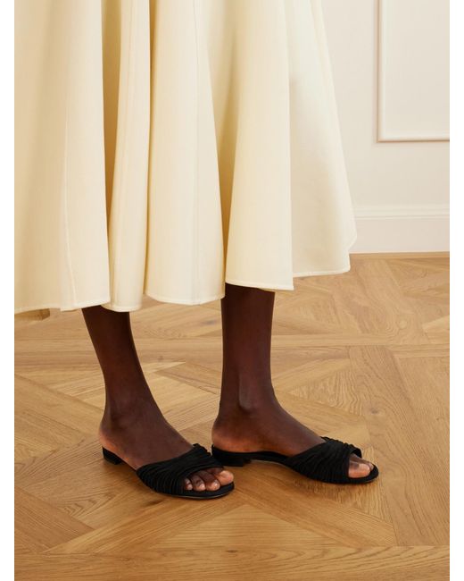 Manolo Blahnik White Pirua 10 Pleated Suede Sandals