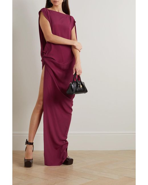 Rick Owens Red Edfu One-Sleeve Draped Crepe De Chine Gown