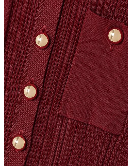Self-Portrait Red Button-Embellished Ribbed-Knit Midi Dress
