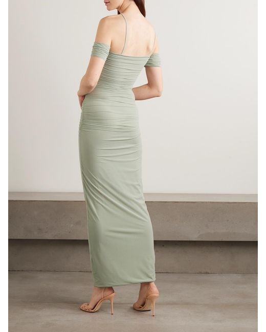 Maygel Coronel Green Abisso Appliquéd Cutout Stretch-Jersey Halterneck Maxi Dress