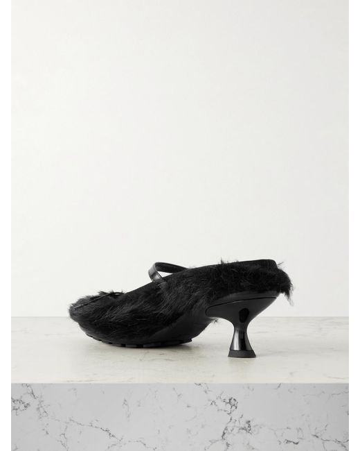 Simone Rocha Black Pumps Aus Plüschmaterial Mit Lederbesätzen