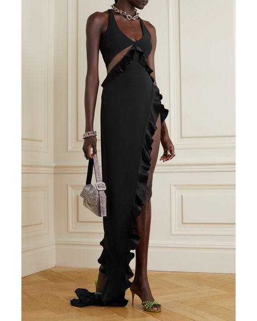 David Koma Black Cutout Crepe Gown