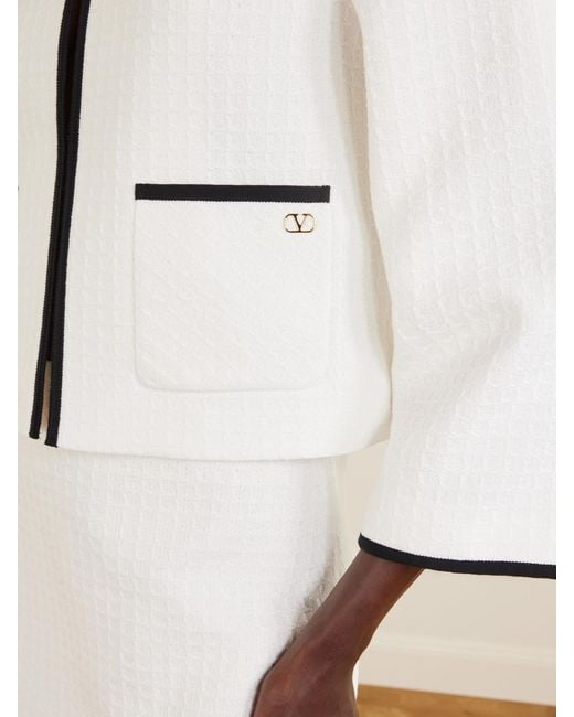 Valentino Garavani White Canastrello Cropped Cotton-Tweed Jacket