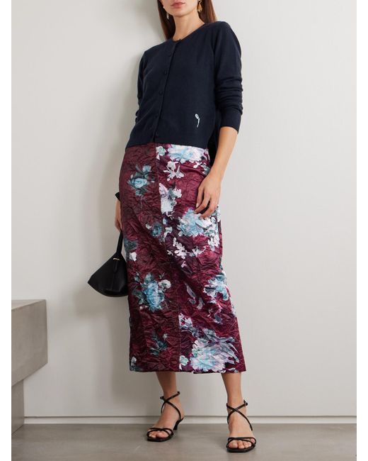 Erdem Blue Embroidered Cashmere And Wool-Blend Cardigan