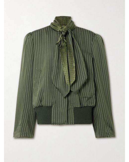 Dries Van Noten Green Bomberjacke Aus Bedrucktem Twill Mit Schluppe Aus Satin