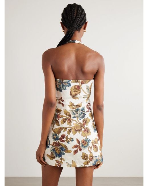 Sir White Floral-Print Linen Halterneck Mini Dress