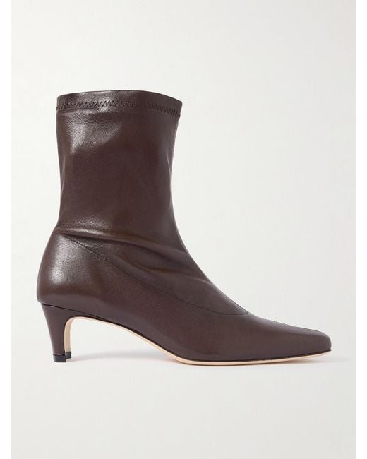 Staud Brown Wally Sock Leather Ankle Boots