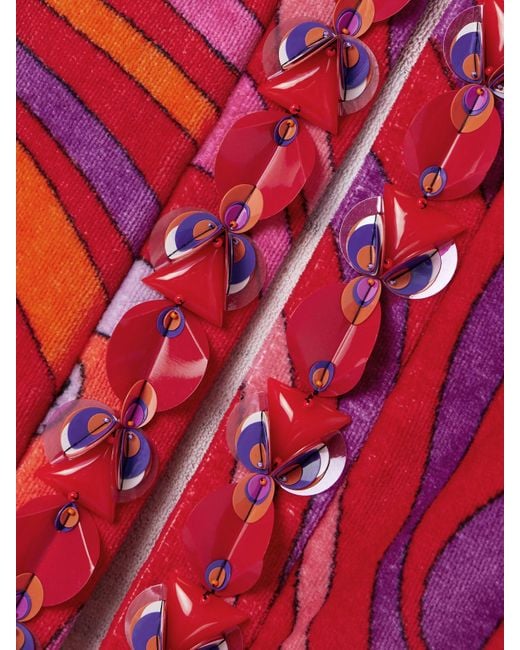 Emilio Pucci Red Embellished Twill-Trimmed Printed Cotton-Terry Jacket