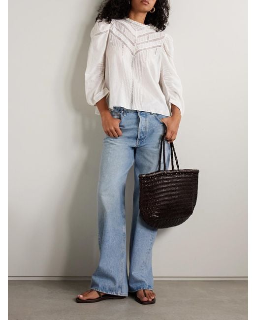 Doen White Adelphine Crochet-Trimmed Pintucked Organic Cotton-Voile Blouse