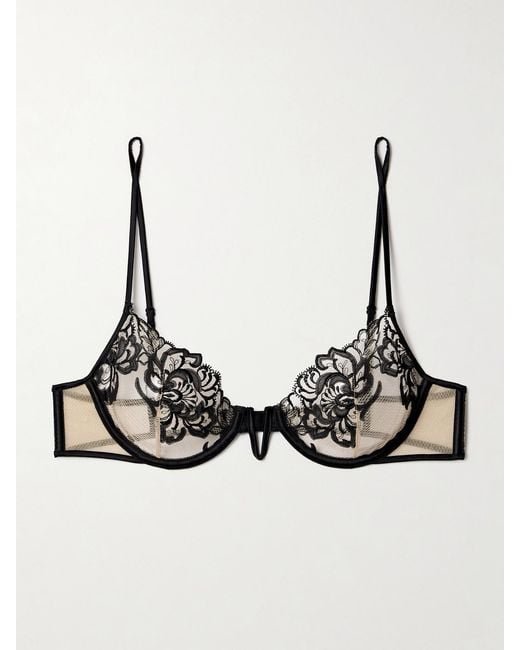 Kiki de Montparnasse Metallic Cezanne Silk-Satin Trimmed Embroidered Tulle Underwired Soft-Cup Bra