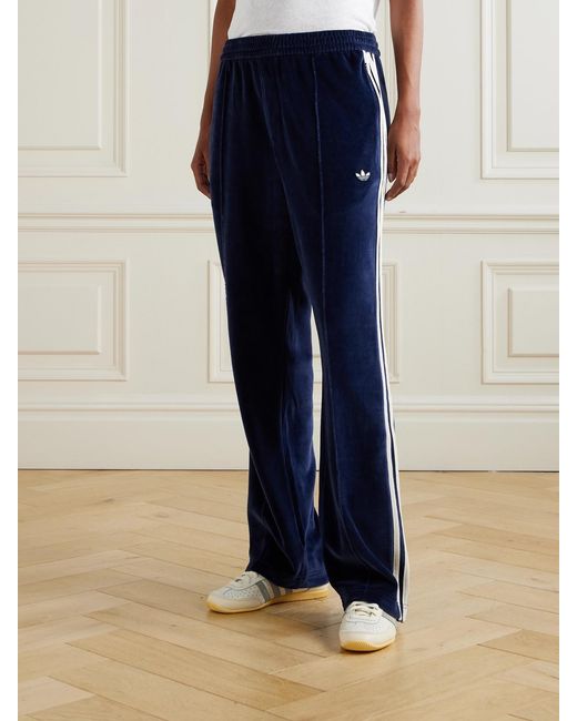 Adidas Originals Blue Wales Bonner Striped Cotton-Blend Velour Straight-Leg Track Pants