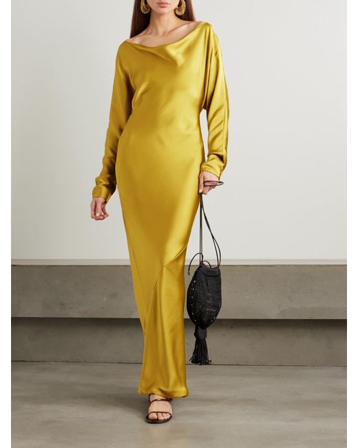 Norma Kamali Yellow Maria Robe Aus Glänzendem Satin Mit Raffungen
