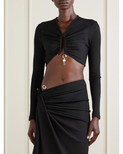 Christopher Esber Black Droplet Crystal-Embellished Ribbed Blouse