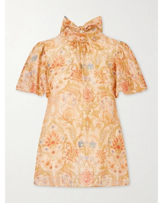 Zimmermann Natural Valiant Bubble Linen And Silk-Blend Blouse