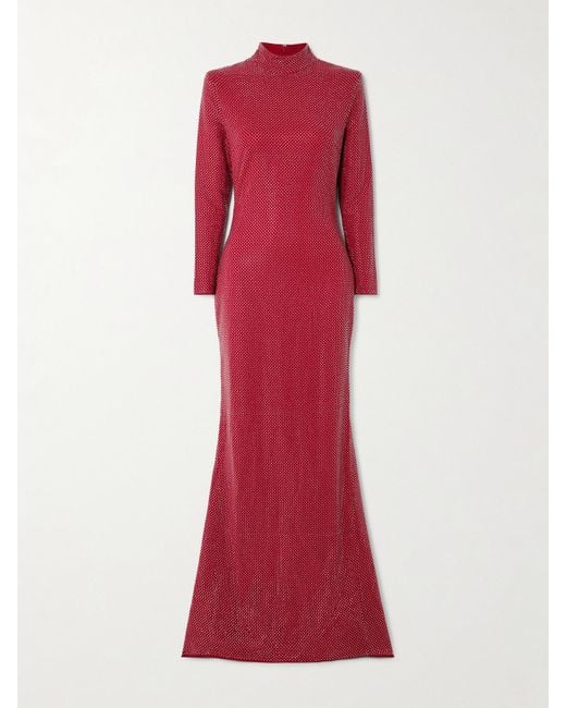 Solace London Red Vivienne Crystal-Embellished Crepe Gown