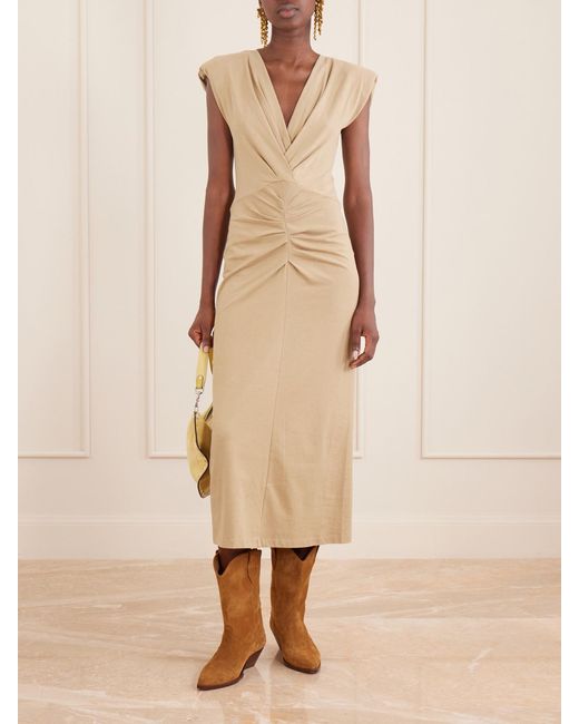 Isabel Marant Natural Nadra Gathered Cotton Midi Dress