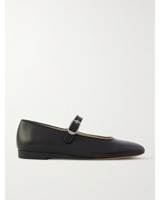 Le Monde Beryl Black Leather Mary Jane Ballet Flats