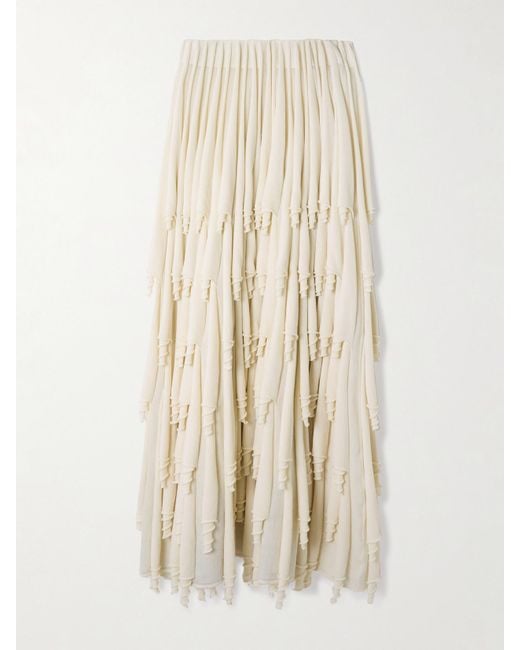 Alaïa Natural Tiered Pleated Wool And Silk-Blend Midi Skirt