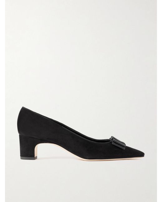 Manolo Blahnik Black Reador 50 Bow-Detailed Suede Pumps