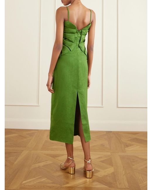 Farm Rio Green Monstera Leaf Linen Midi Dress