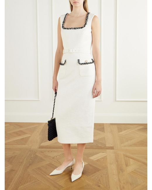 Rebecca Vallance Natural Jacquie Belted Tweed Midi Dress