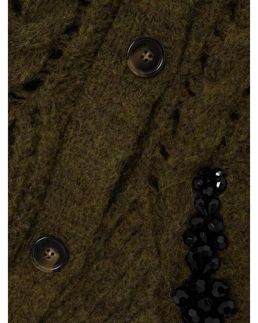 Simone Rocha Green Embellished Metallic Cable-Knit Cardigan