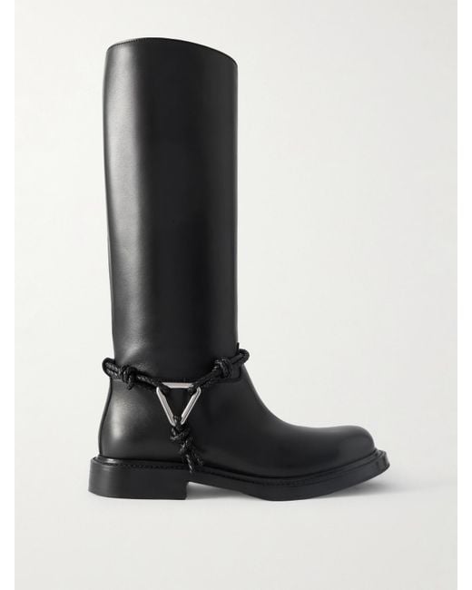 Bottega Veneta Black James Intrecciato-Trimmed Leather Knee Boots
