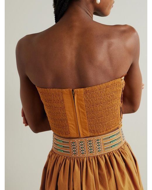 Emporio Sirenuse Natural Flavia Strapless Cropped Embroidered Cotton Top