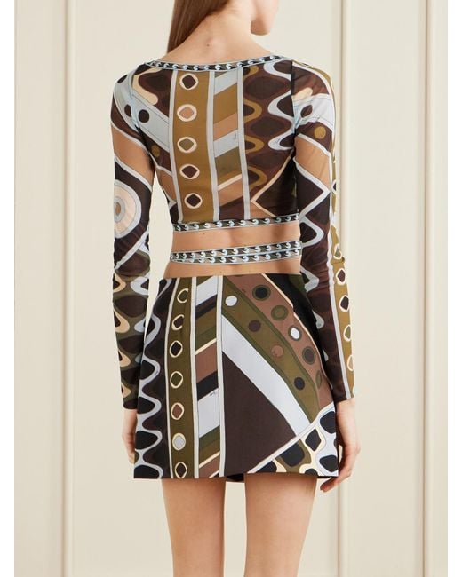 Emilio Pucci White Cropped Printed Tulle Top