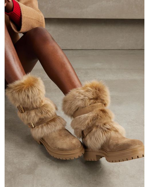 Gianvito Rossi Natural Maverick 35 Shearling And Suede Snow Boots