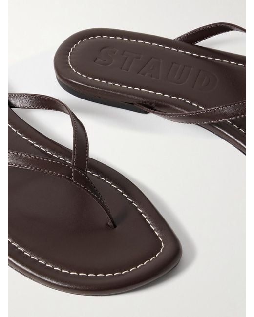 Staud Brown Freja Leather Flip Flops