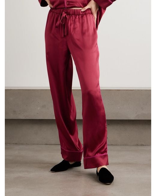 Olivia Von Halle Red Yves Silk-Satin Pajama Set