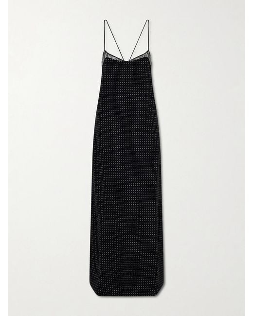 Tom Ford Black Open-Back Lace-Trimmed Polka-Dot Silk-Crepe Maxi Dress