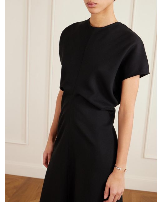 Totême Black Gathered Wool Maxi Dress